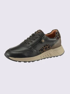 Baskets en cuir nappa vachette et cuir velours avec textile