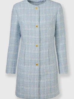 Blazer long à carreaux en fil bouclé manches longues boutons fantaisie