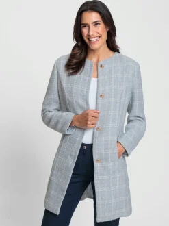 Blazer long à carreaux en fil bouclé manches longues boutons fantaisie
