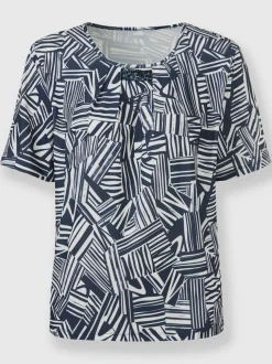 Blouse à col rond et manches courtes motif géométrique