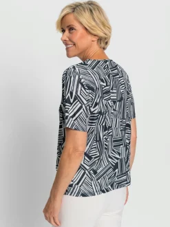 Blouse à col rond et manches courtes motif géométrique