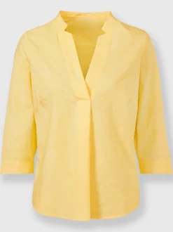 Blouse en coton col V manches trois quarts et ourlet arrondi