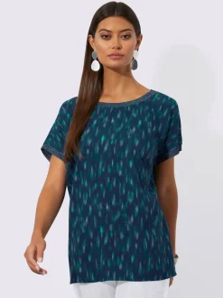 Blouse imprimé abstrait en viscose ECOVERO col rond et manches courtes