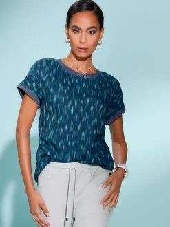 Blouse imprimé abstrait en viscose ECOVERO col rond et manches courtes