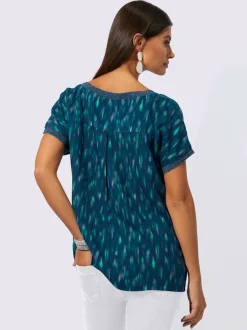 Blouse imprimé abstrait en viscose ECOVERO col rond et manches courtes