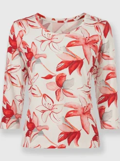 Blouse imprimée à fleurs en viscose et manches trois quarts