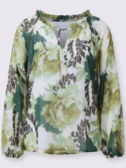 Blouse imprimé floral à manches longues et encolure arrondie