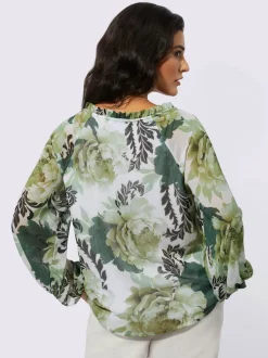 Blouse imprimé floral à manches longues et encolure arrondie