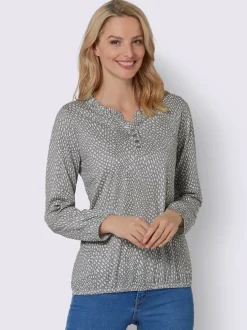 Blouse à manches longues imprimé petit motif et encolure ronde