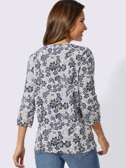 Blouse à manches trois quarts en coton pur à fleurs