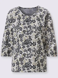 Blouse à manches trois quarts en coton pur à fleurs
