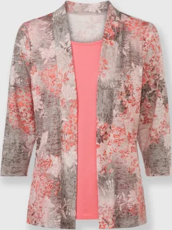 cardigan fluide à motifs floraux et manches trois quarts
