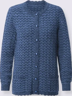Cardigan en tricot à motif ajouré et manches longues boutons décoratifs