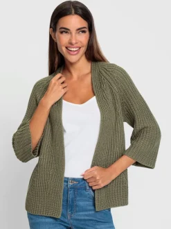 Cardigan tricot coupe sans fermeture col V manches trois quarts