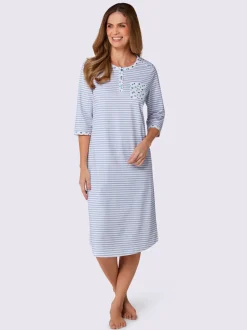 Chemise de nuit femme manches 3/4 col boutonné