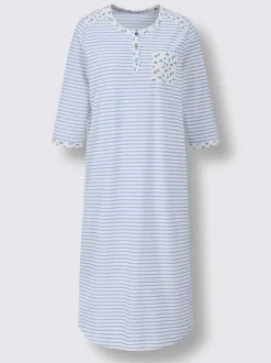 Chemise de nuit femme manches 3/4 col boutonné