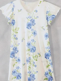 Chemise de nuit imprimé floral ourlets ondulés