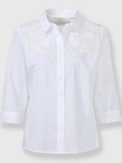 Chemisier à broderie ajourée devant et col classique