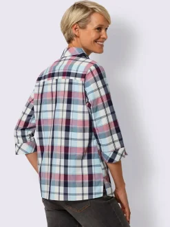 Chemisier à carreaux col chemise et manches