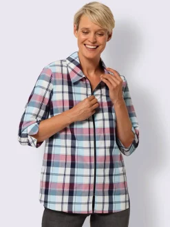 Chemisier à carreaux col chemise et manches