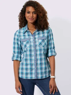 Chemisier à carreaux en coton avec col chemise et poches