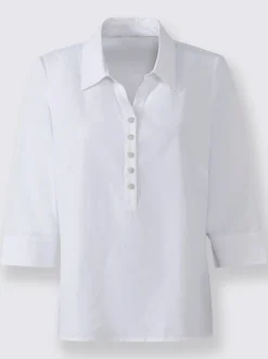 Chemisier en coton avec col chemise ouvert et manches trois quarts