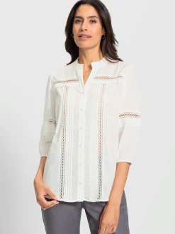 Chemisier en coton détails transparents en dentelle