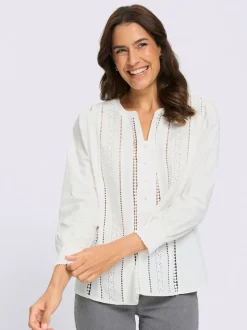 Chemisier en coton détails transparents en dentelle