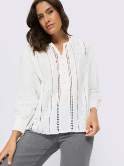 Chemisier en coton détails transparents en dentelle