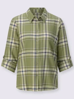 Chemisier en flanelle à carreaux col chemise et manches retroussées