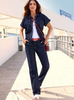 Chemisier en jean à col chemise et manches courtes