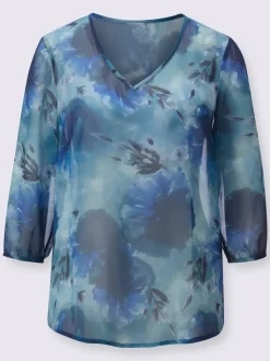 Chemisier fluide à motif aquarelle en Georgette à col en V