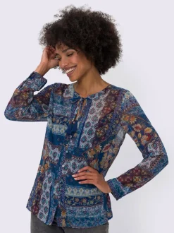 Chemisier imprimé floral en mousseline transparente légère à manches longues