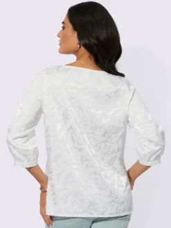 Chemisier jacquard motif floral avec col rond et manches trois quarts
