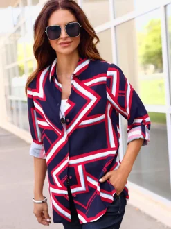 Chemisier long en viscose ECOVERO à col chemise et motif graphique