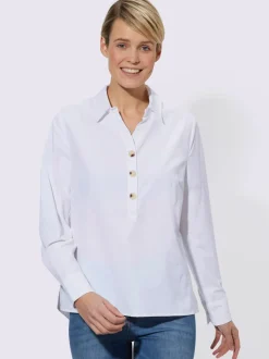 Chemisier à manches longues col chemise ouvert et boutons visibles