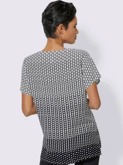 Chemisier évasé en viscose motif losange effet dégradé manches courtes