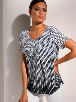 Chemisier évasé en viscose motif losange effet dégradé manches courtes