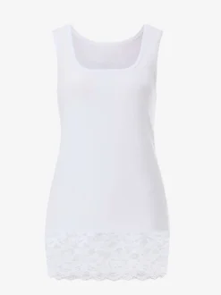 Débardeur en coton à col rond et bordure en dentelle