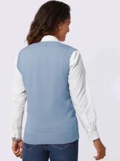 Débardeur en coton tricoté à col en V et sans manches