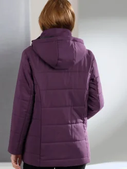 Doudoune femme col montant à capuche avec zippers contrastés