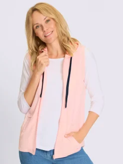 Gilet sweat capuche avec coulisse et lien à nouer