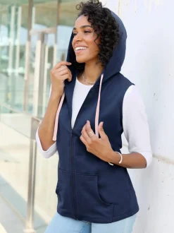 Gilet sweat capuche avec coulisse et lien à nouer