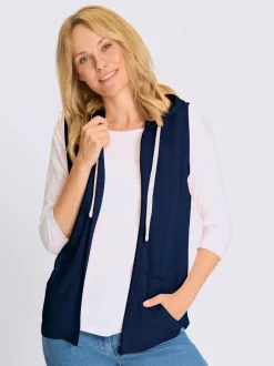 Gilet sweat capuche avec coulisse et lien à nouer