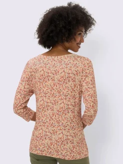 Haut fluide imprimé mille fleurs et manches trois quarts