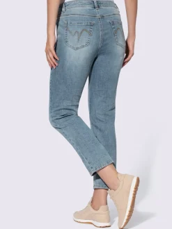 Jean coupe 5 poches en stretch et boutons décoratifs
