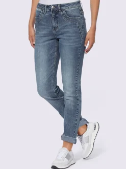 Jean en denim extensible coupe régulière avec poches avant et arrière