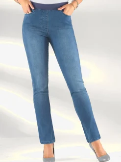 Jean femme à coupe droite avec poches devant et derrière