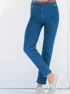 Jean femme coupe droite taille haute poches zippées