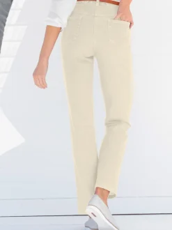 Jean femme coupe droite taille haute poches zippées